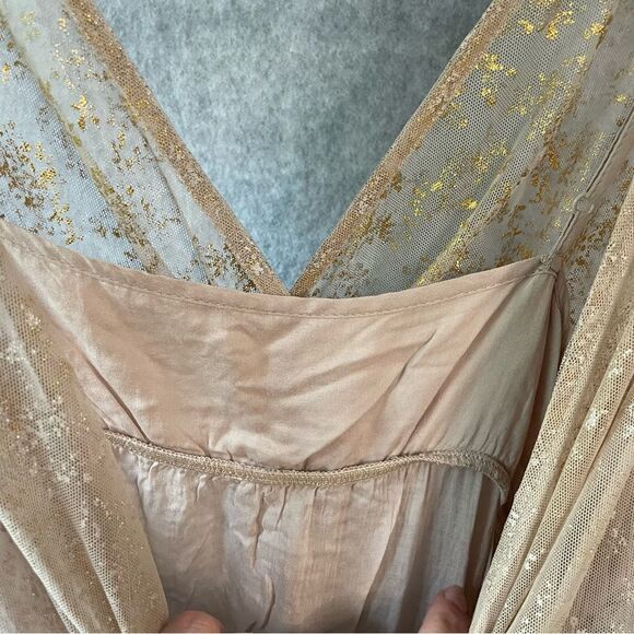 Free People Fancy Lace Metallic Baby Doll Whimsy Fairy Dress Y2K  Mini M  #AJ - Picture 10 of 12